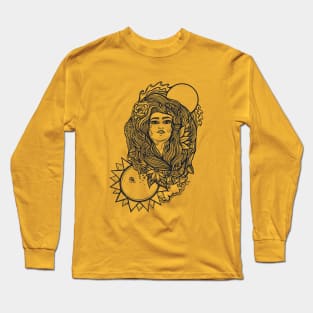 Vintage Gaia Moon and Sun Goddess Long Sleeve T-Shirt